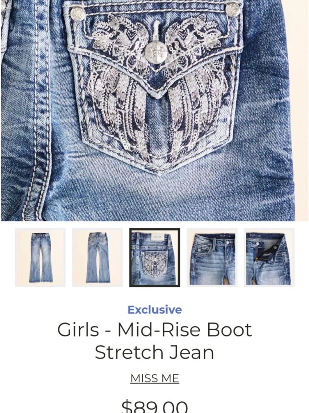 Miss Me Light Blue Mid-Rise Bootcut Jeans with Embellished Pockets